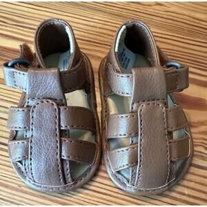 JANIE & JACK Baby Fisherman Sandals Sz 0 Brown NWOB Top Stitching Easter Church